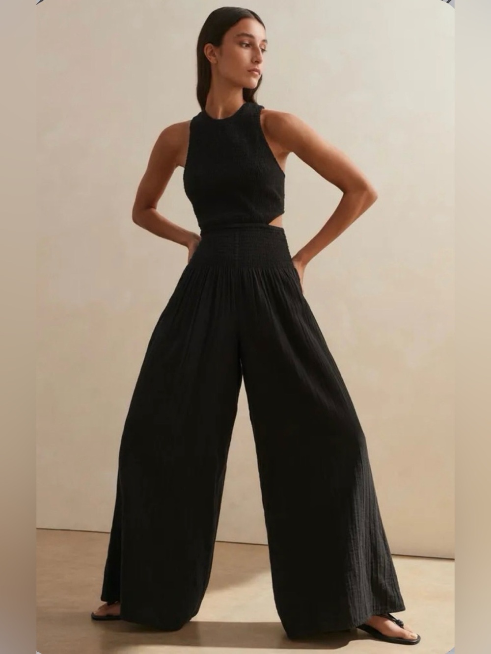 ME+EM Jumpsuit Cotton Cheesecloth Wide Leg Cross Back Jumpsuit, Size 8